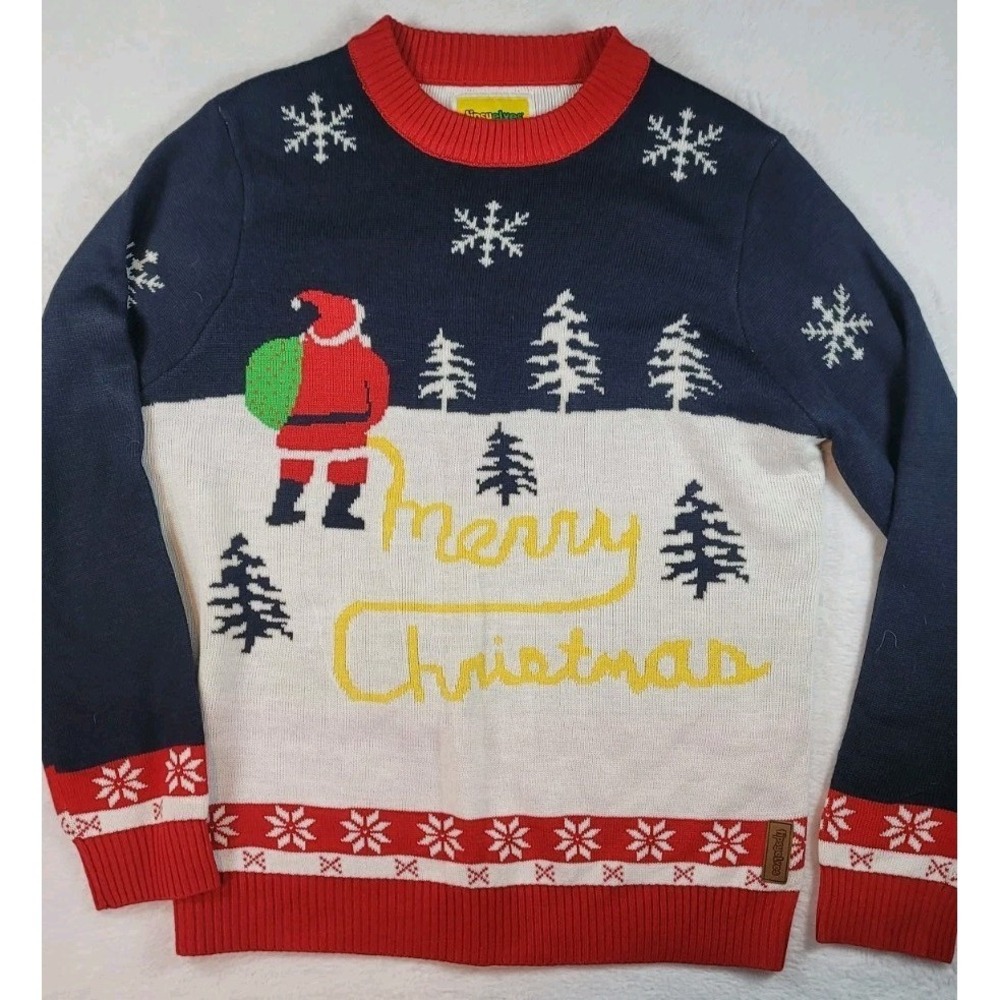 Tipsy Elves‎ Ugly Sweater Mens L Funny Christmans Santa Piss Snow Holiday EUC